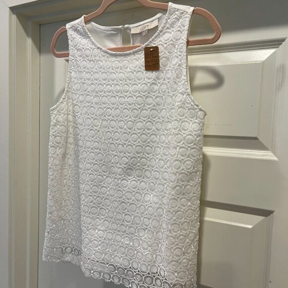 LOFT WHITE SLEEVELESS CROCHET TOP SIZE MED EUC (127) - Picture 5 of 6